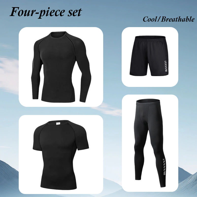Running Gear Long Sleeve - ชุดออกกำลังกายผู้ชายแฟชั่นทันสมัย ชุดวิ่งยืดหยุ่นสูง ชุดกีฬาเข้ารูป แขนยาว กางเกงขาสั้น ผ้าโพลีเอสเตอร์