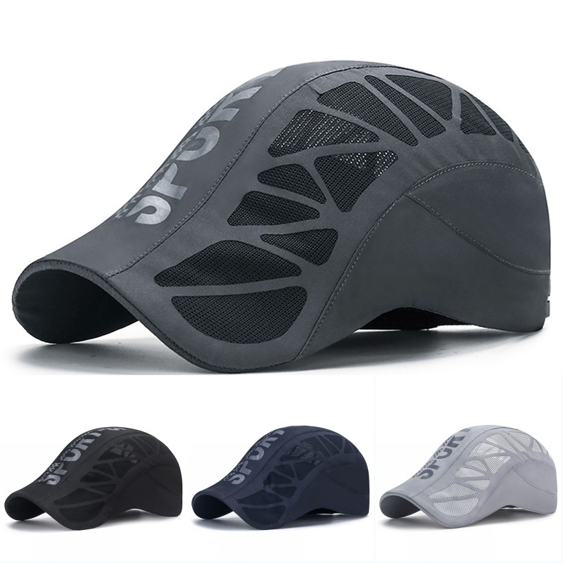 Running Cap Mesh - หมวกกันแดดสำหรับวิ่งหน้าร้อน แห้งเร็ว ระบายอากาศได้ดี ลายพิมพ์ตัวอักษร ป้องกันรังสียูวี สำหรับกีฬา