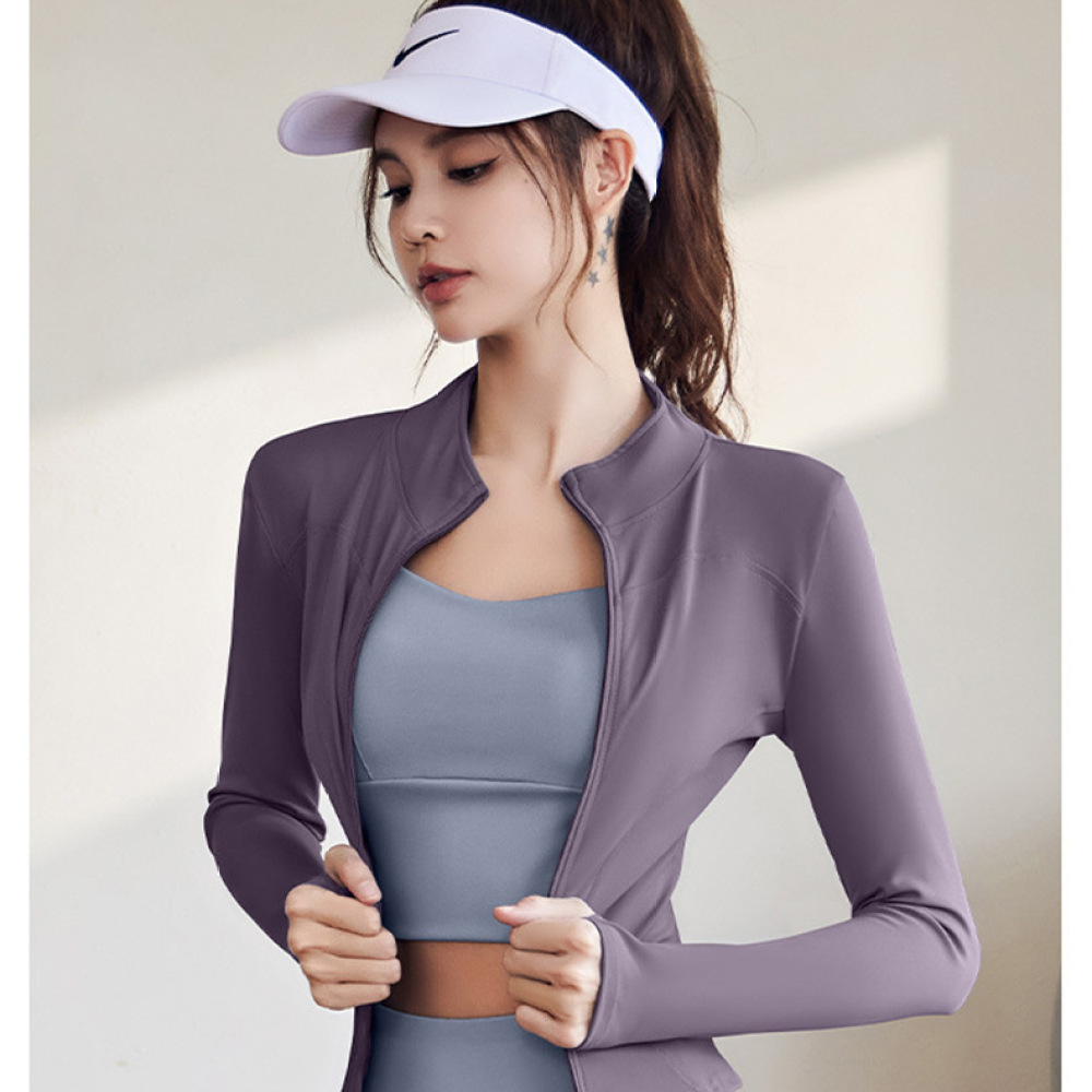 Running Gear Long Sleeve - เสื้อแจ็คเก็ตโยคะแห้งเร็วสำหรับผู้หญิง แขนยาว คอตั้ง ทรงเข้ารูป ชุดกีฬา ฟิตเนส