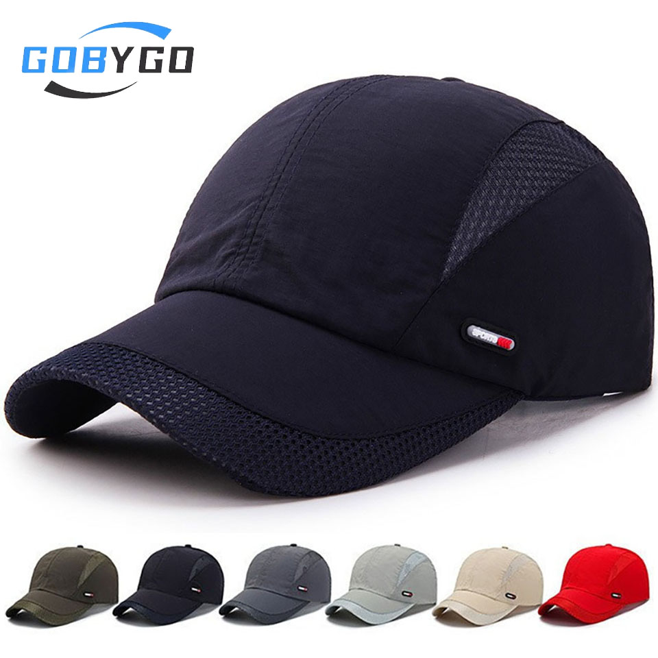 Running Cap Mesh - GOBYGO หมวกเบสบอลสำหรับเล่นกีฬาและพักผ่อน หมวกแห้งเร็ว หมวกกันแดดสำหรับเดินทางกลางแจ้ง หมวกตาข่ายระบายอากาศ หมวกทรงเป็ดสำหรับฤดูร้อน