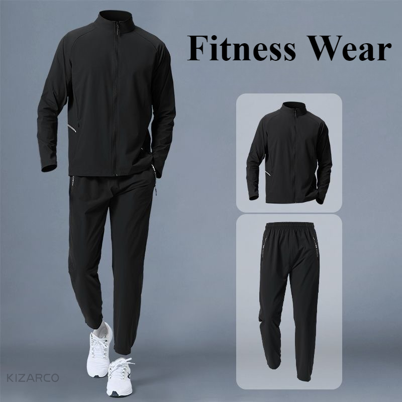 Running Gear Outfit - ชุดกีฬาผู้ชาย ชุดฝึกซ้อม เสื้อแจ็คเก็ตและกางเกงระบายอากาศ ชุดออกกำลังกายเพื่อความสบายในการออกกำลังกาย ชุดวิ่งออกกำลังกาย