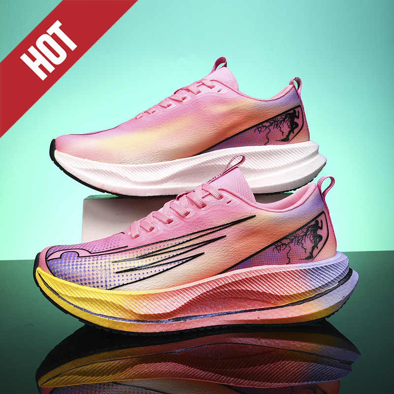 Running Gear Ladies - รองเท้าวิ่งมาราธอนสำหรับมืออาชีพ รองเท้ากีฬาคาร์บอนบอร์ด น้ำหนักเบา สำหรับผู้ชายและผู้หญิง สวมใส่สบาย ป้องกันการลื่น