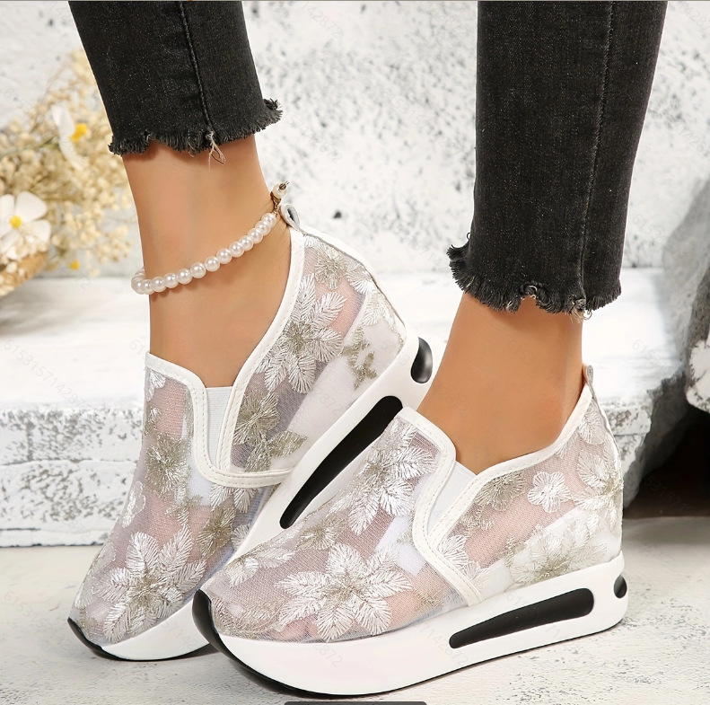 รองเท้าผ้าใบส้นเตารีดแบบสวมสำห - Running Gear Ladies บทวิจารณ์และราคา