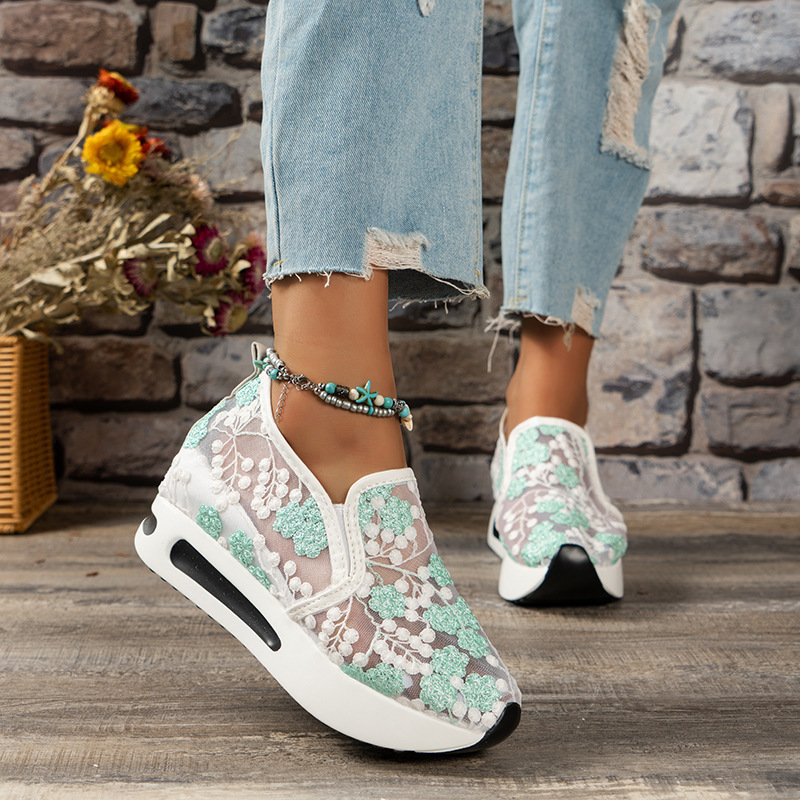 รองเท้าผ้าใบส้นเตารีดแบบสวมสำห - Running Gear Ladies บทวิจารณ์และราคา